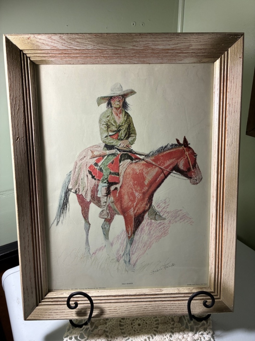 Frederic Remington Print, "Old Ramon", Penn Prints 1956 with cream & gold frame